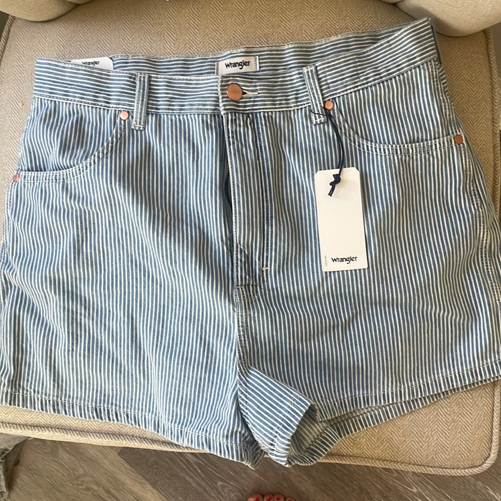 Wrangler Blue and White Striped High Waist Shorts